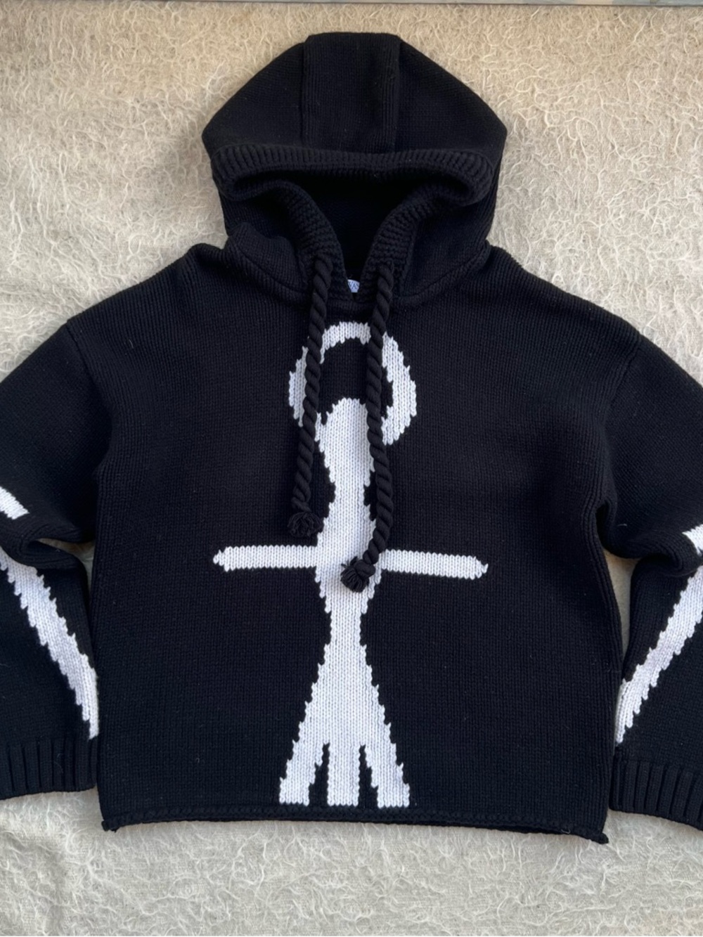 JW ANDERSON Black Knit Hoodie with White Graphic